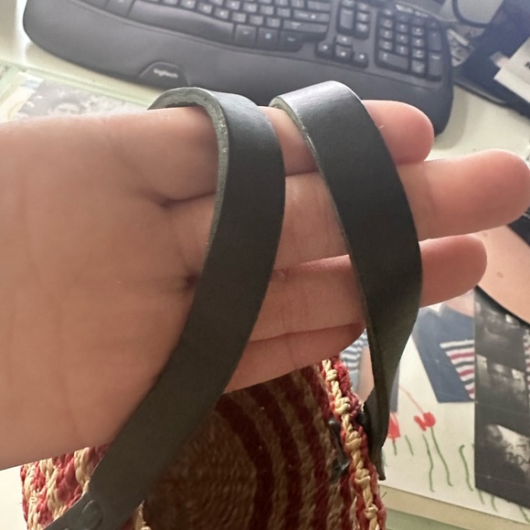 Clare V. Petite Woven Straw Bag Navy Tan Red Striped Bohemian brand New With Tag - Picture 3 of 5